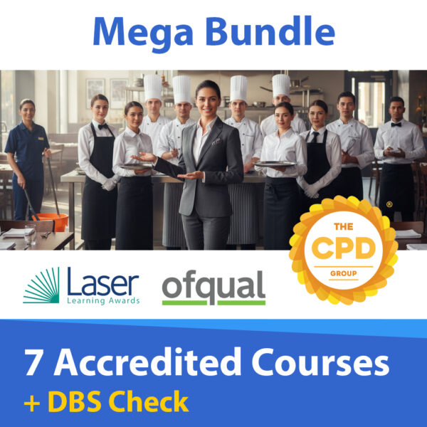 The Mega Bundle contains one of each:


 	Personal Alcohol License
 	Basic DBS Check
 	Level 2 Food Hygiene & Safety
 	Level 2 Allergy Awareness
 	Level 2 Health & Safety
 	Fire Awareness
 	HACCP
 	COSHH Awareness