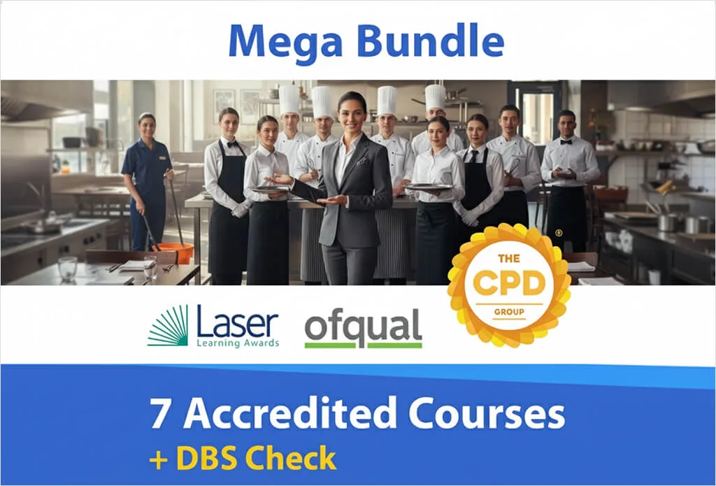 The Mega Bundle contains one of each:Personal Alcohol License
Basic DBS Check
Level 2 Food Hygiene & Safety
Level 2 Allergy Awareness
Level 2 Health & Safety
Fire Awareness
HACCP
COSHH Awareness